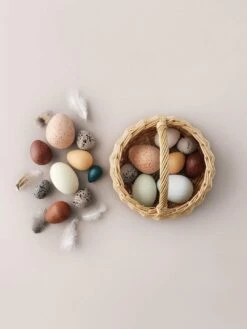 A Dozen Wooden Bird Eggs Basket