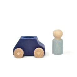 Blue Wooden Car With Grey Figure