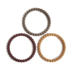 Mushie Pearl Teething Bracelet 3-Pack (Berry/Marigold/Khaki)