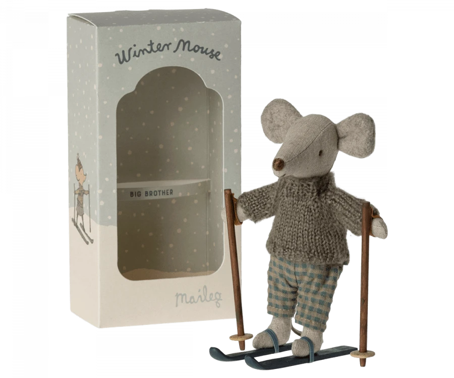 Maileg Winter Mouse With Ski Set, Big Brother 4 Maileg Winter Mouse With Ski Set, Big Brother - Image 2