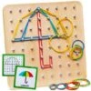 Wooden Montessori Geoboard With Rubber Bands For Kids