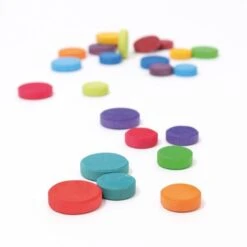 Wooden Rainbow Coins 13 Wooden Rainbow Coins -Children's Trendy Toy Store wooden rainbow coins grimm s lil tulips 28544160268406